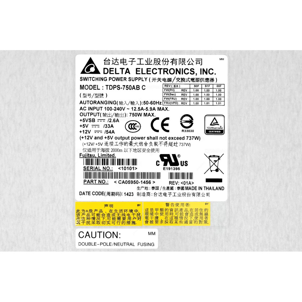 CA05950-1456 FUJITSU 750W POWER SUPPLY FOR FUJITSU ETERNUS DX80 S2